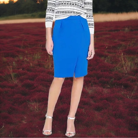 J. Crew ‘Drapey Crepe’ Pencil Skirt in Cornflower Blue Size 2 - Picture 1 of 11